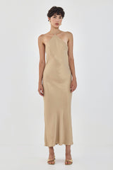 Collar Maxi Satin Dress