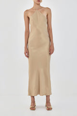 Collar Maxi Satin Dress