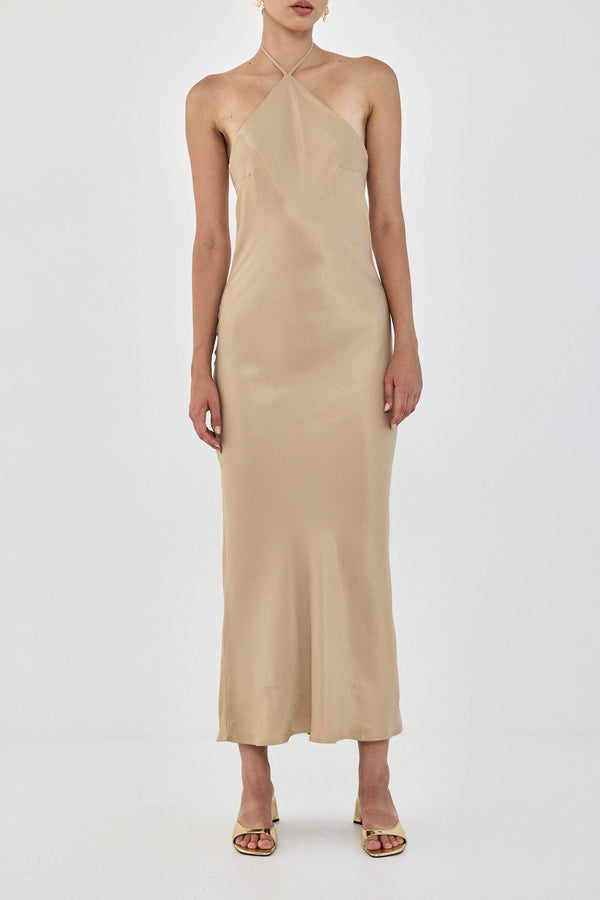 Collar Maxi Satin Dress