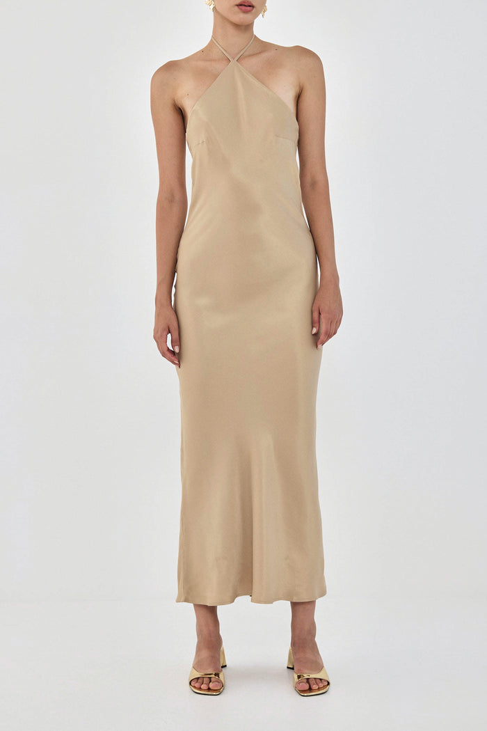 Collar Maxi Satin Dress