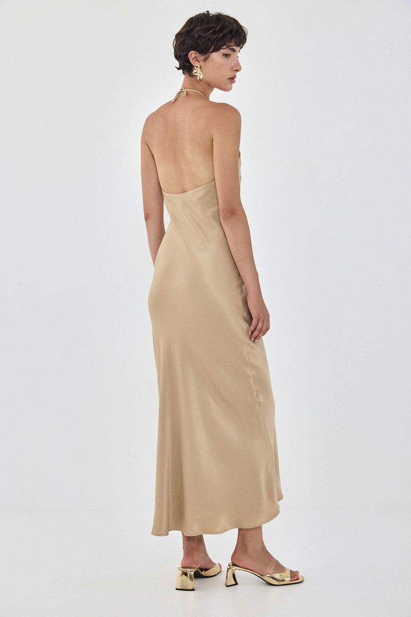 Collar Maxi Satin Dress