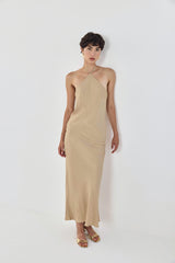 Collar Maxi Satin Dress