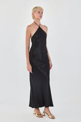 Collar Maxi Satin Dress