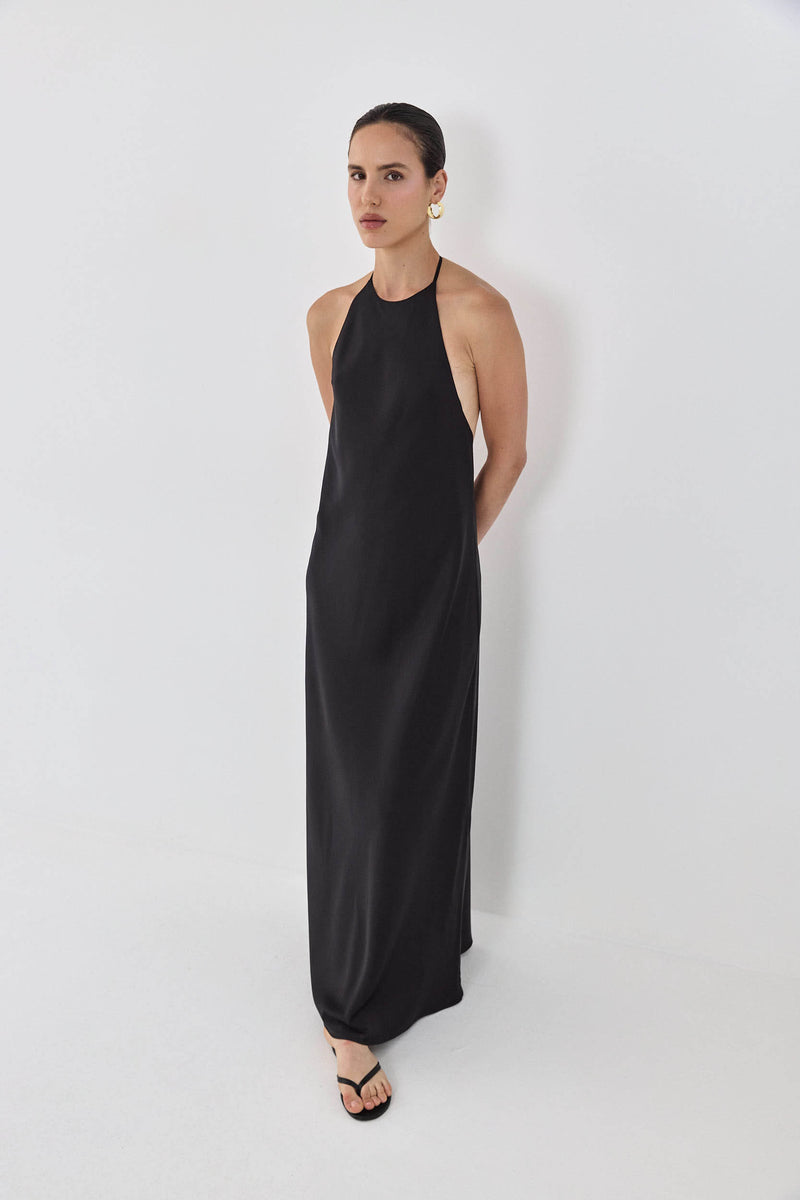 Satin Collared Maxi Dress