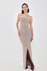 Fuzzy Strapless Maxi Dress