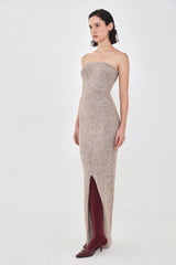 Fuzzy Strapless Maxi Dress