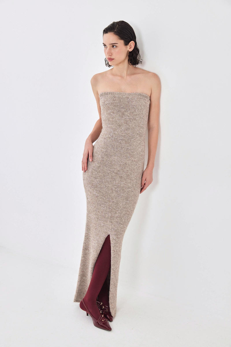 Fuzzy Strapless Maxi Dress