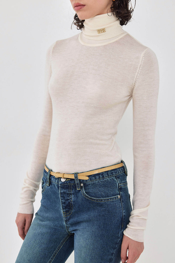 Lightweight Knitted Turtleneck Logo Top