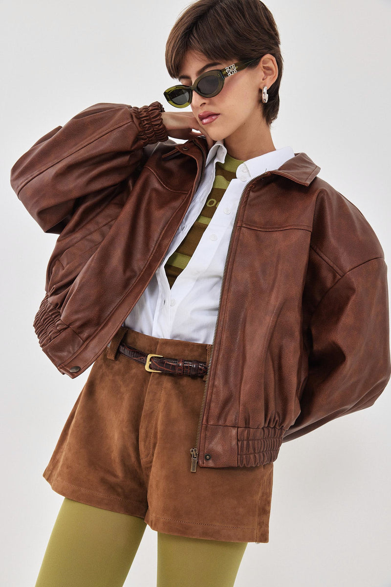 Vegan Leather Bomber Jacket