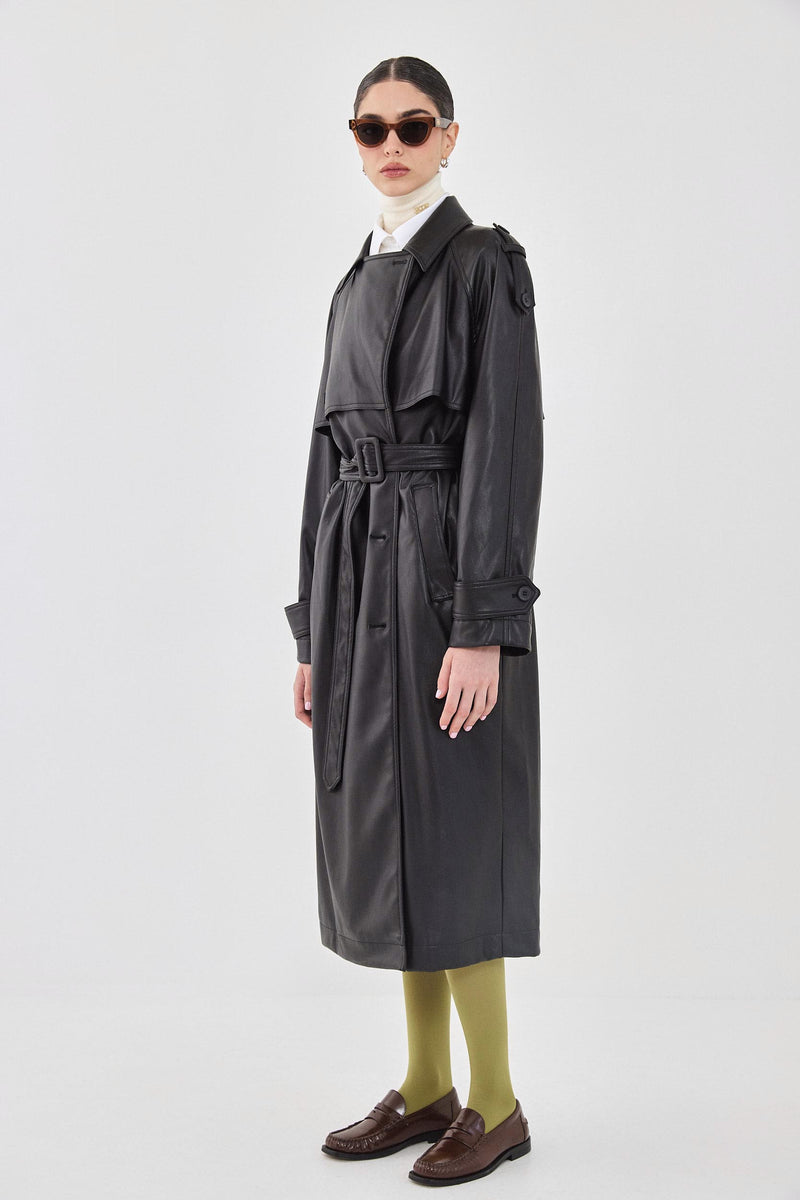 Vegan Leather Trench Coat