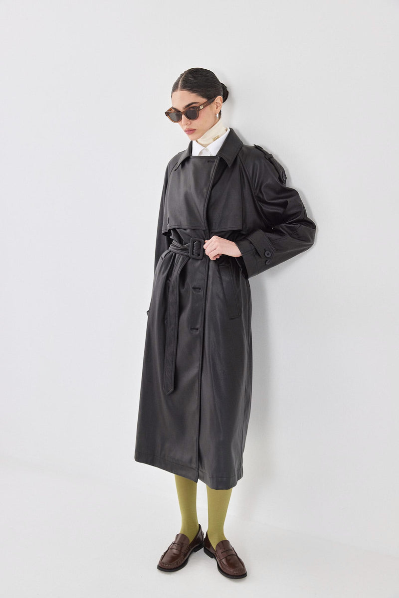 Vegan Leather Trench Coat