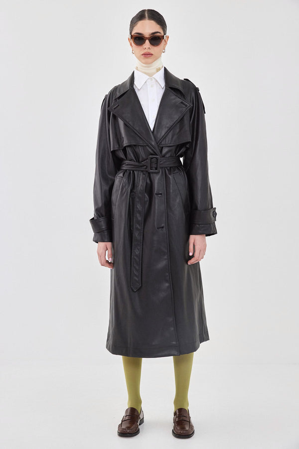 Vegan Leather Trench Coat