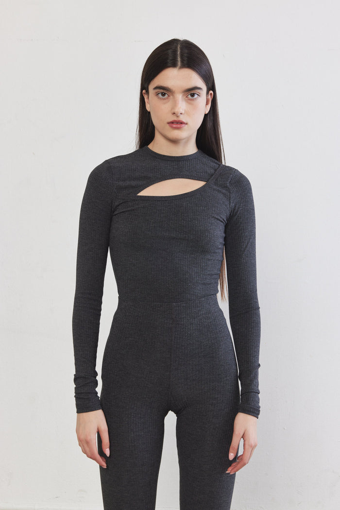 Front Cut-Out Ribbed Top