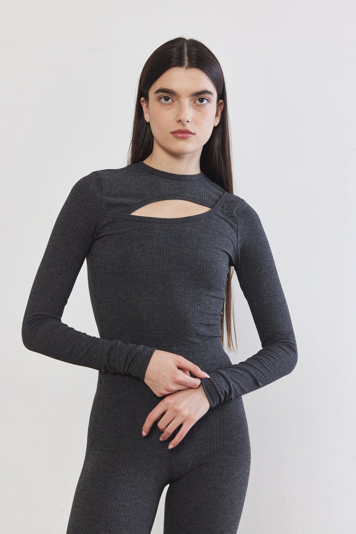 Front Cut-Out Ribbed Top