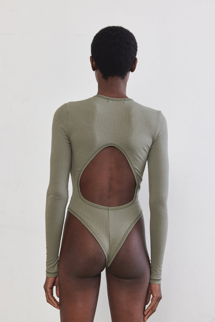 Open Back Ribbed Bodysuit