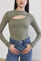 Front Cut-Out Ribbed Top