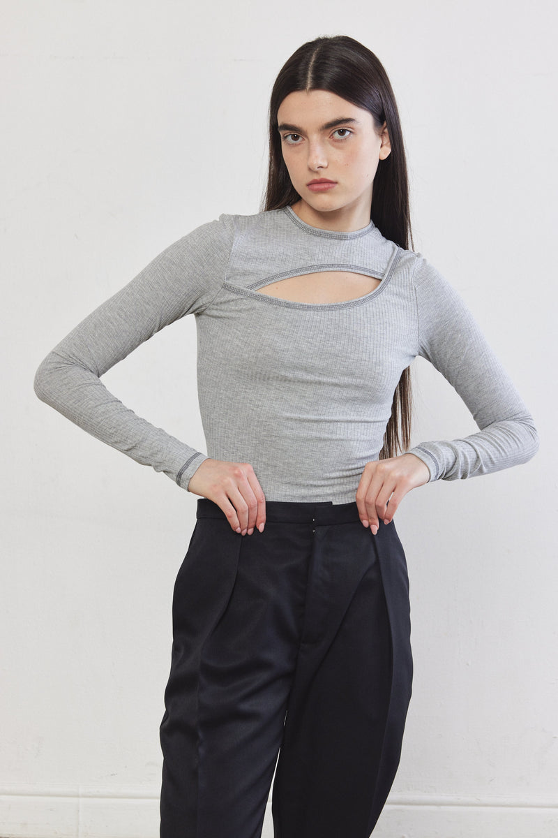 Front Cut-Out Ribbed Top