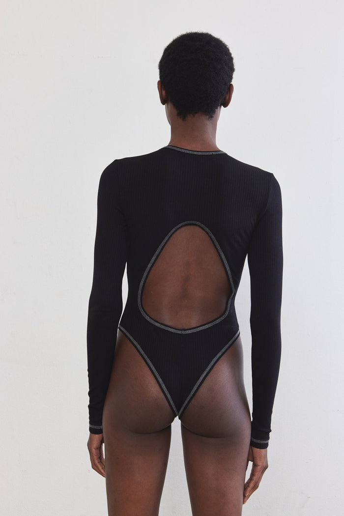 Open Back Ribbed Bodysuit