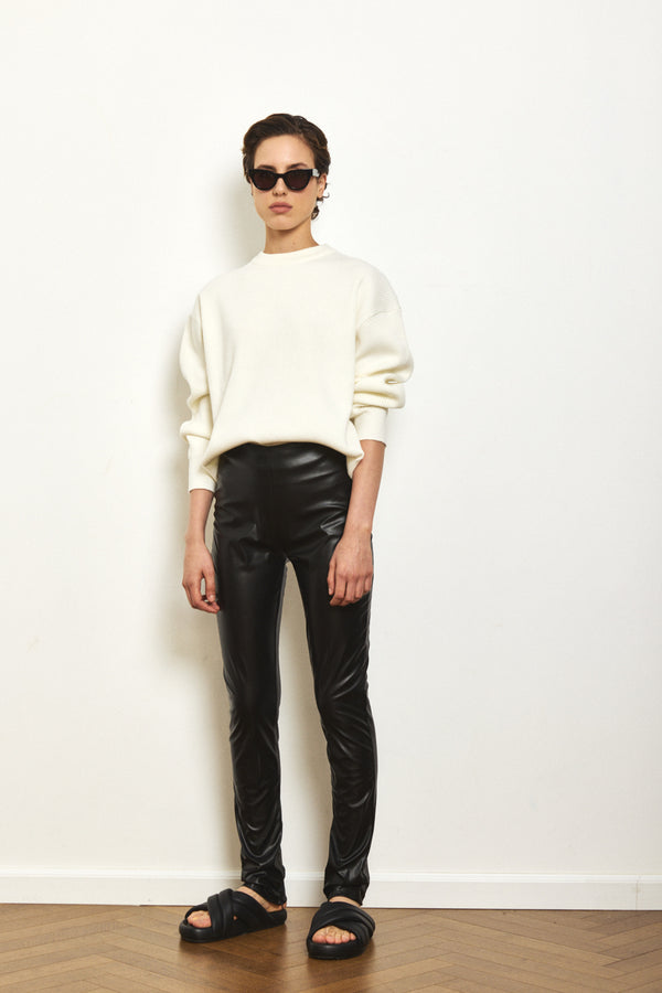 Vegan Leather Slit Pants